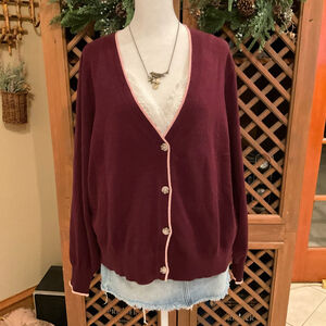 Scotch & Soda Burgundy Cardigan Pink Trim Button Front Knit Sweater Size XL
